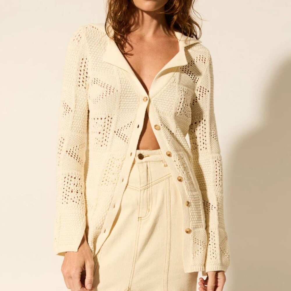 Kivari | 100% Cotton Patchwork Cardigan "Clementine" Cream Lagenlook | Size 6